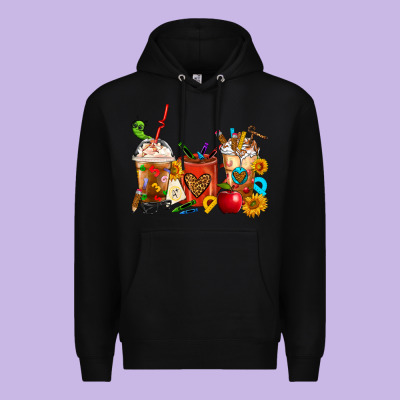 Teacher Coffee Cups Premium Hoodie Designed By Fadigitalartstudio