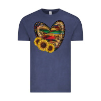 Vintage Denim Sunflower Fall Heart Vintage Tee - RanaPortraitStore