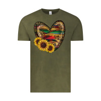 Vintage Olive Sunflower Fall Heart Vintage Tee - RanaPortraitStore