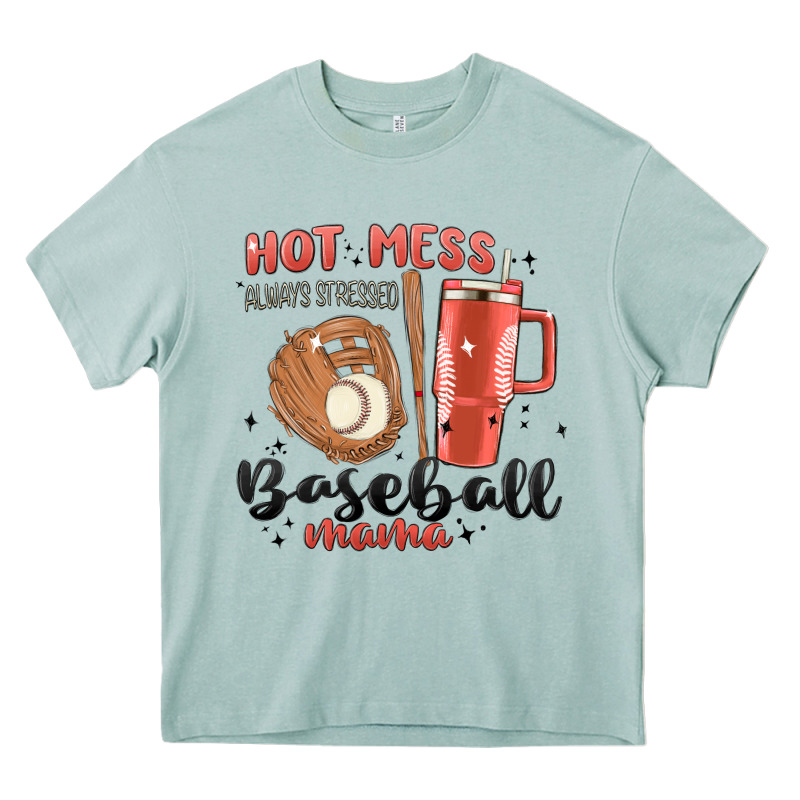 Hot Mess Always Stressed Baseball Mama Stanley Cup Heavy Core Tee by MaliasSmallBusiness | Teevron