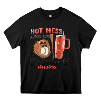 Black hot mess always stressed baseball mama stanley cup Heavy Core Tee - MaliasSmallBusiness