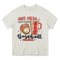 Cream hot mess always stressed baseball mama stanley cup Heavy Core Tee - MaliasSmallBusiness