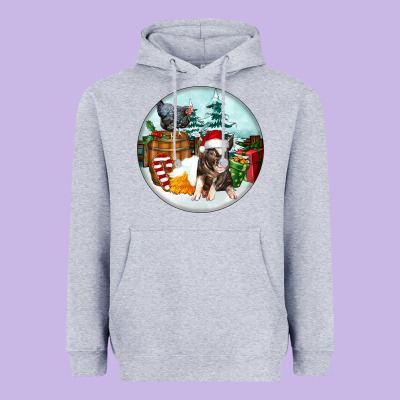 Christmas Pig With Chicken Heavyweight Hoodie Designed By Fadigitalartstudio