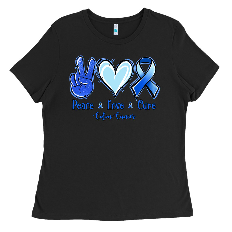 Peace Love Cure Colon Cancer Ladies Tee by Jasminsmagicworld | Teevron