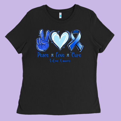 Peace Love Cure Colon Cancer Ladies Tee Designed By Jasminsmagicworld