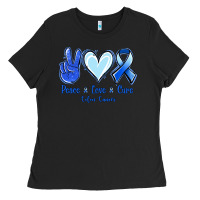 Black Peace Love Cure Colon Cancer Ladies Tee - Jasminsmagicworld