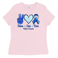 Bubblegum Pink Peace Love Cure Colon Cancer Ladies Tee - Jasminsmagicworld