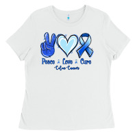 White Peace Love Cure Colon Cancer Ladies Tee - Jasminsmagicworld