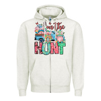 Oatmeal Heather Easter gnomes on the hunt Zipper Hoodie - OliviaCreatesArt