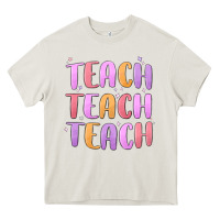 Cream teach teach varsity Heavy Core Tee - MaliasSmallBusiness