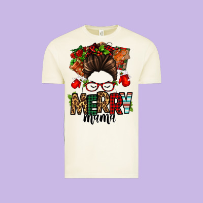 Christmas Merry Mama Messy Bun Vintage Tee Designed By Jasminsmagicworld