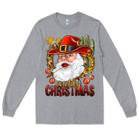 Heather Grey Cowboy Christas Santa Long Sleeve Tee - NancyCooperArtShop