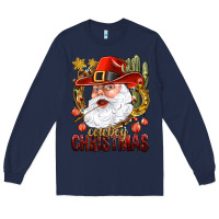Navy Cowboy Christas Santa Long Sleeve Tee - NancyCooperArtShop