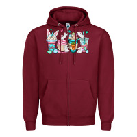 Burgundy Easter bunnies coffee cups Zipper Hoodie - OliviaCreatesArt