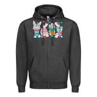 Charcoal Heather Easter bunnies coffee cups Zipper Hoodie - OliviaCreatesArt