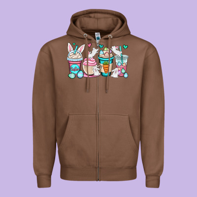 Easter Bunnies Coffee Cups Zipper Hoodie Designed By Oliviacreatesart