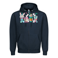 Navy Easter bunnies coffee cups Zipper Hoodie - OliviaCreatesArt