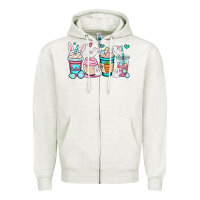 Oatmeal Heather Easter bunnies coffee cups Zipper Hoodie - OliviaCreatesArt