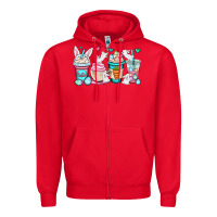 Red Easter bunnies coffee cups Zipper Hoodie - OliviaCreatesArt