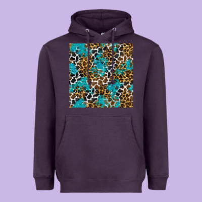 Turquoise Glitter Cowhide Leopard Seamless Pattern Heavyweight Hoodie Designed By Bundleandbundleshop