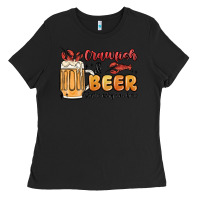 Black crawfish and beer that's why i'm here Ladies Tee - MaliasSmallBusiness