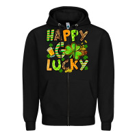 Black St. Patrick's Happy go lucky Zipper Hoodie - OliviaCreatesArt