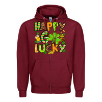 Burgundy St. Patrick's Happy go lucky Zipper Hoodie - OliviaCreatesArt