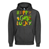 Charcoal Heather St. Patrick's Happy go lucky Zipper Hoodie - OliviaCreatesArt