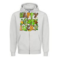 Dove Grey St. Patrick's Happy go lucky Zipper Hoodie - OliviaCreatesArt