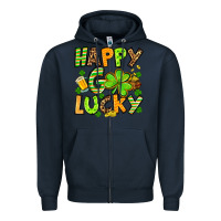 Navy St. Patrick's Happy go lucky Zipper Hoodie - OliviaCreatesArt