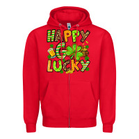 Red St. Patrick's Happy go lucky Zipper Hoodie - OliviaCreatesArt