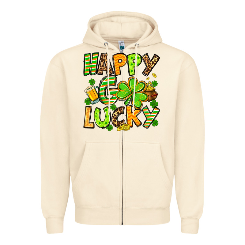 St. Patrick's Happy Go Lucky Zipper Hoodie by OliviaCreatesArt | Teevron