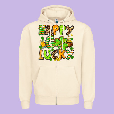 St. Patrick's Happy Go Lucky Zipper Hoodie Designed By Oliviacreatesart