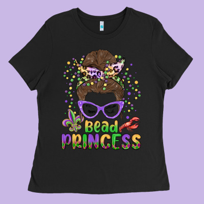 Bead Princess Messy Bun Mardi Gras Ladies Tee Designed By Maliassmallbusiness