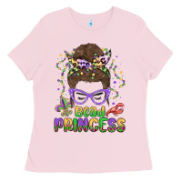 Bubblegum Pink bead princess messy bun mardi gras Ladies Tee - MaliasSmallBusiness