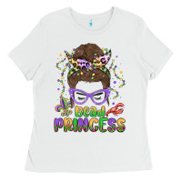 White bead princess messy bun mardi gras Ladies Tee - MaliasSmallBusiness