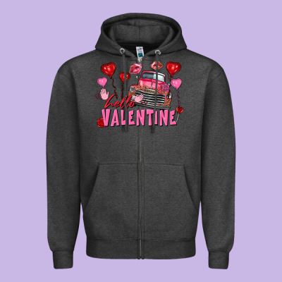 Hello Valentine Valentine's Day Truck Zipper Hoodie Designed By Fadigitalartstudio