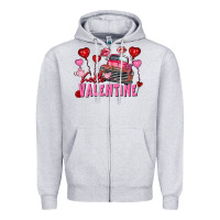 Heather Grey Hello Valentine Valentine's Day truck Zipper Hoodie - FaDigitalArtStudio