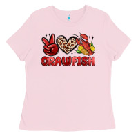 Bubblegum Pink peace love crawfish Ladies Tee - MaliasSmallBusiness