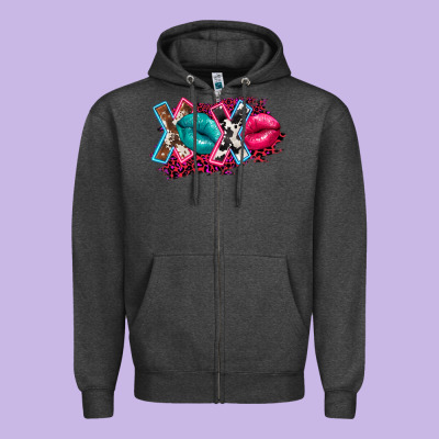 Western Xoxo Zipper Hoodie Designed By Fadigitalartstudio