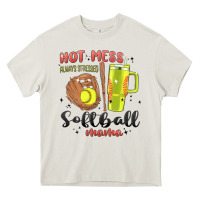 Cream hot mess always stressed softball mama stanley cup Heavy Core Tee - MaliasSmallBusiness