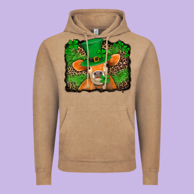 St Patricks Orange Cow With Leopard Background Vintage Hoodie Designed By Jasminsmagicworld