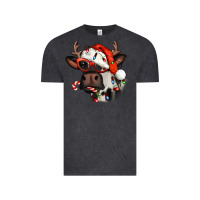 Vintage Black Christmas cow with antlers Vintage Tee - Jasminsmagicworld