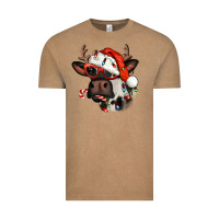 Christmas Cow With Antlers Vintage Tee | Teevron
