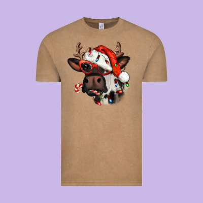 Christmas Cow With Antlers Vintage Tee Designed By Jasminsmagicworld