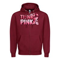 Burgundy Think pink Cancer Awareness Zipper Hoodie - FaDigitalArtStudio