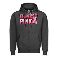 Charcoal Heather Think pink Cancer Awareness Zipper Hoodie - FaDigitalArtStudio