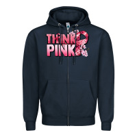 Navy Think pink Cancer Awareness Zipper Hoodie - FaDigitalArtStudio