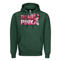 Sports Green Think pink Cancer Awareness Zipper Hoodie - FaDigitalArtStudio