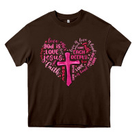 Chocolate Brown jesus is love heart cross valentines day Heavy Core Tee - MaliasSmallBusiness
